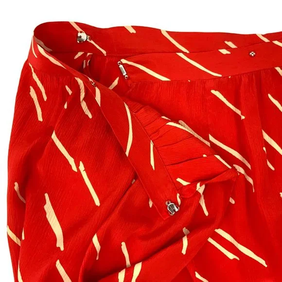 Vintage Christian Dior Red  Silk Wrap Front Midi Skirt Luxury Size 10 - Picture 13 of 16